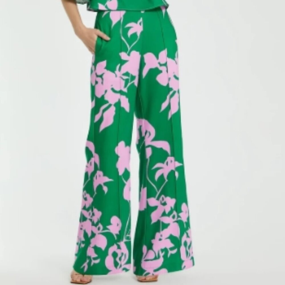 Mac Duggal NWT Green Printed Crepe Wide-Leg Trousers | Size XS - Picture 2 of 6
